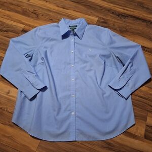 Lauren Ralph Lauren Womens 2X Non Iron Cotton Monogram Button Up Shirt Career